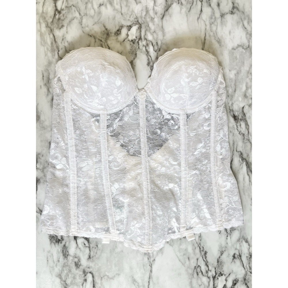 CARNIVAL Vtg Strapless Bustier Corset Bra 34B White Lace Made In USA